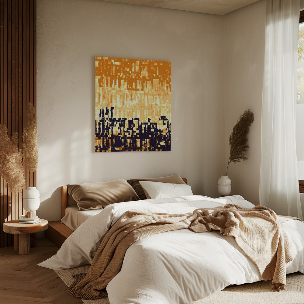 Orange und schwarze Farbpalette mit pixeligen Texturen | Leinwand