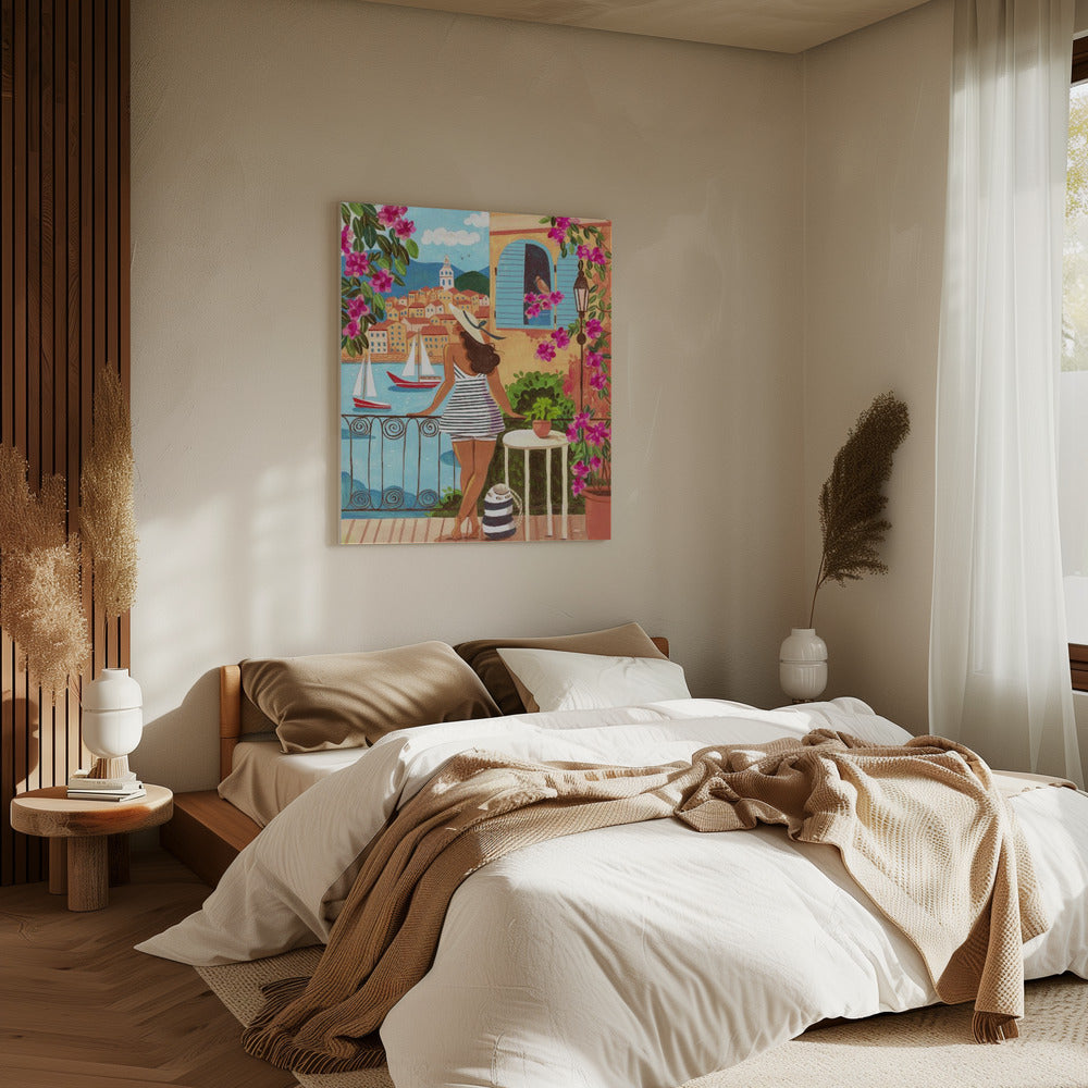 Reiseposter Frau in Saint-Tropez, Frankreich | Leinwand
