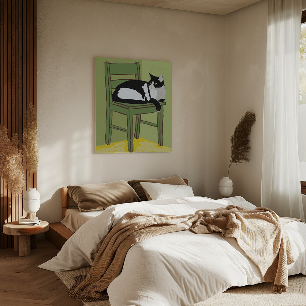 Smokingkatze sitzt auf Stuhl | Leinwand