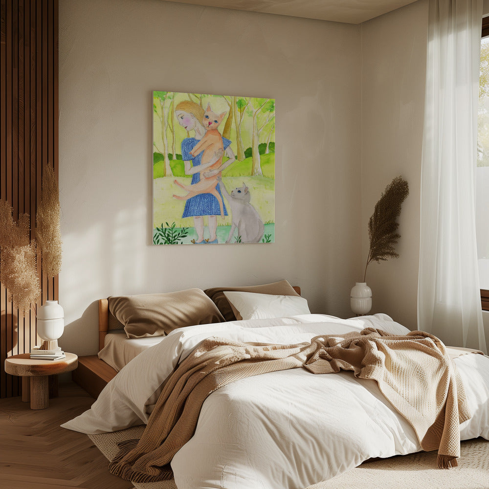 Dame mit der orange-grauen Katze. | Leinwand