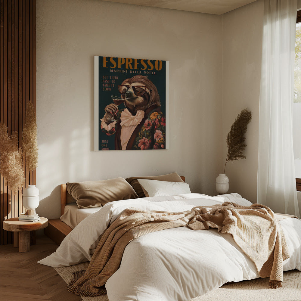 Art Deco Espresso Martini trinkendes Faultier | Leinwand