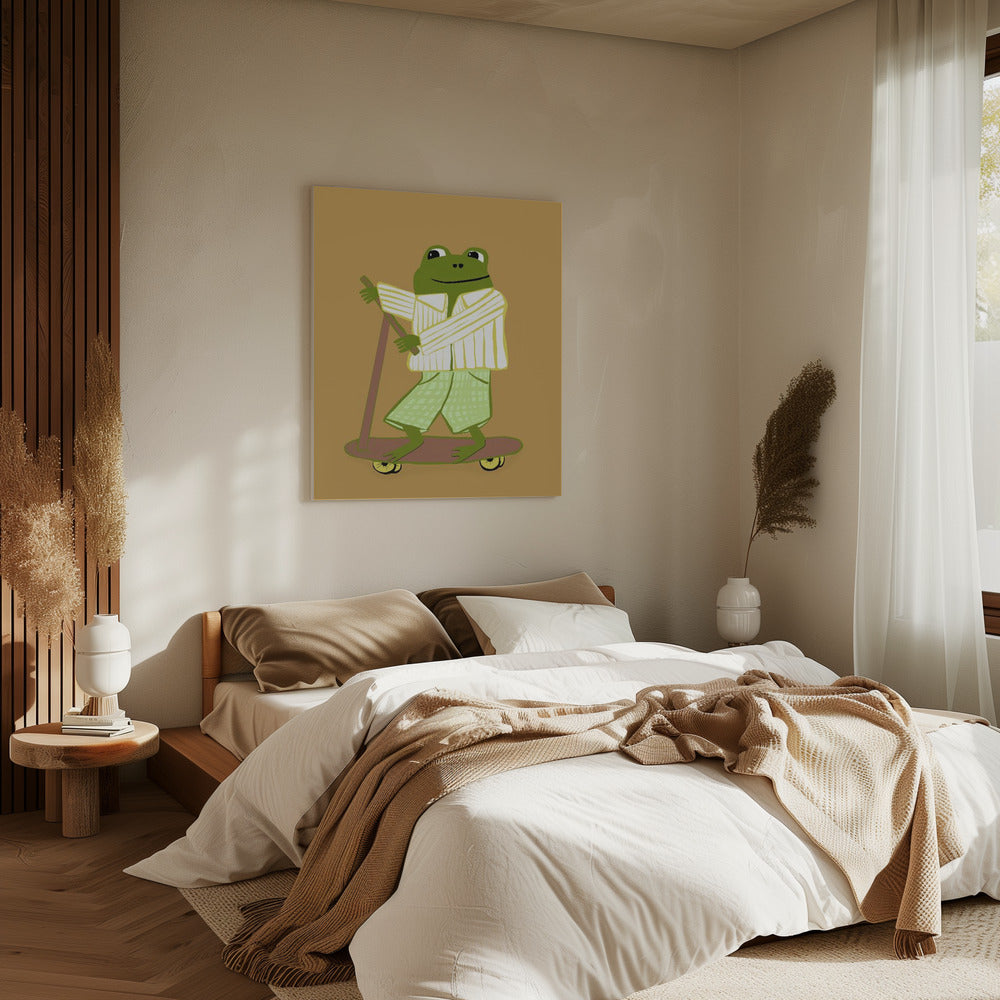 Frosch auf Roller | Leinwand