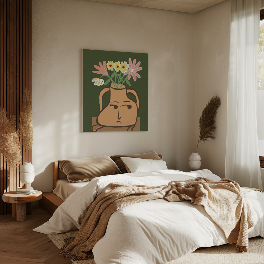 Dame in Vase mit Blumen | Leinwand