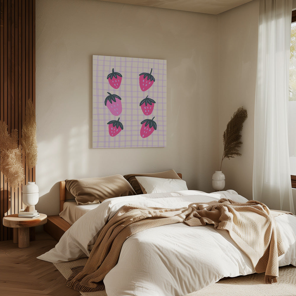 Abstract strawberries on a grid pattern | Canvas