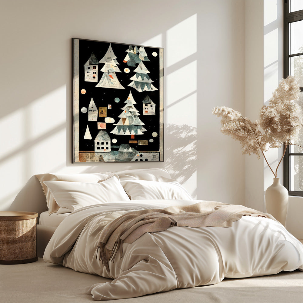 Ein Papierdorf bei Nacht | Poster