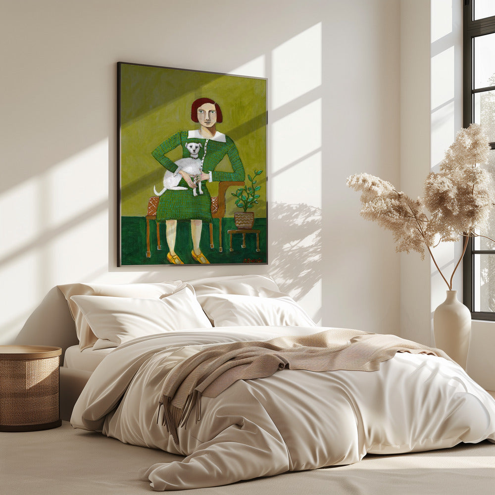 Vintage Lady with her white dog | Poster
