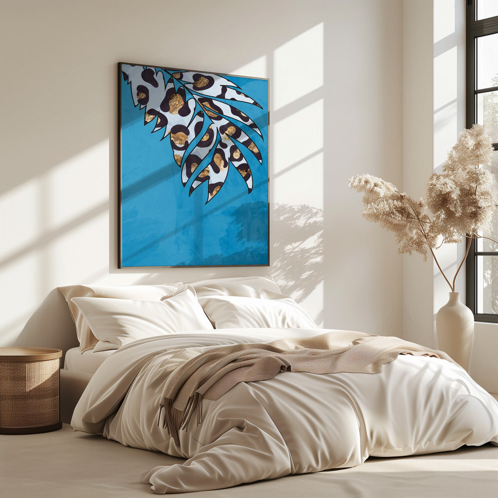 Blaues Tierblatt mit Leopardenmuster | Poster