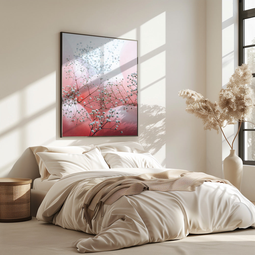 Zarte Blüten und rosa Luftballons | Poster