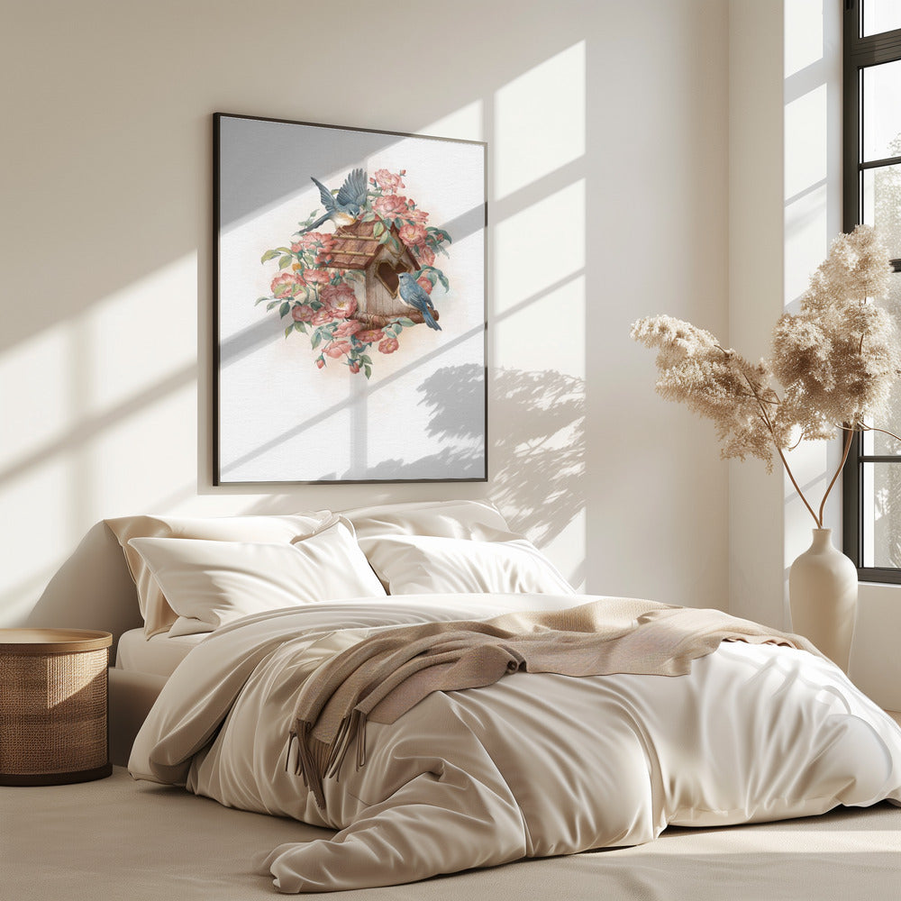 Vogelhaus und Rose | Poster