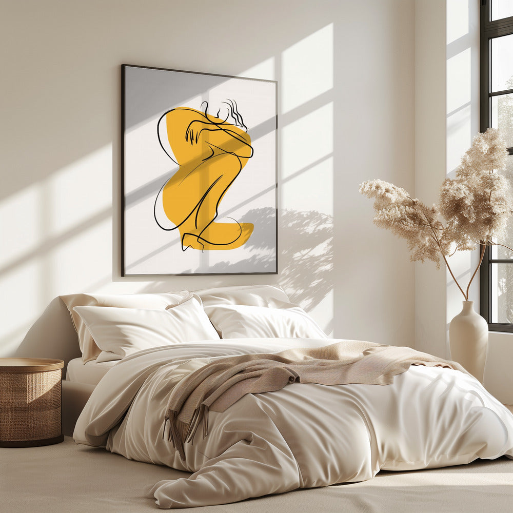 Selbstumarmung Akt in linearer Abstraktion | Poster