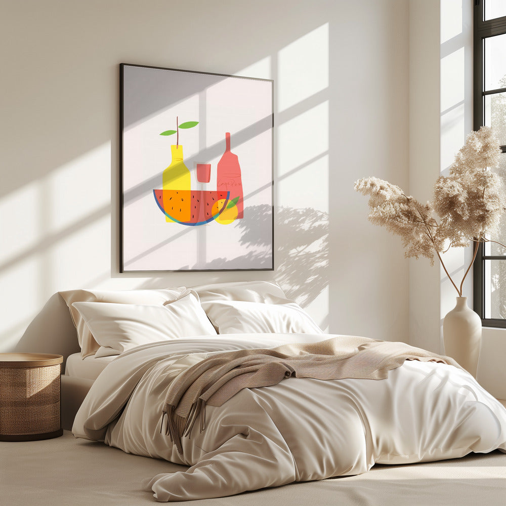 Stillleben mit Wein und Flaschen | Poster
