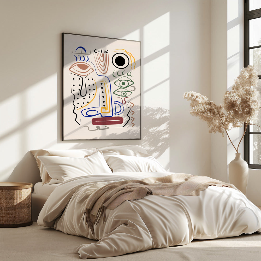 Line Art Bizarres Aborigine-Porträt | Poster
