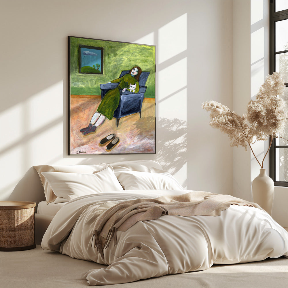 Dame mit Katze | Poster