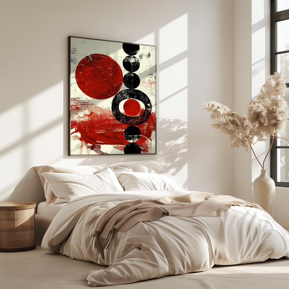 Geometrische Formen mit roten und schwarzen Kreisen | Poster