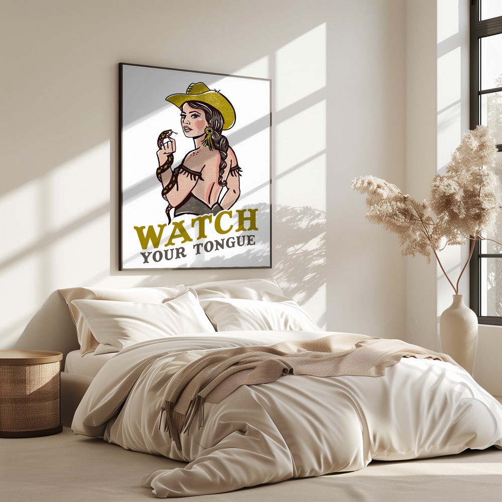 Watch Your Tongue Badass Pin-Up Cowgirl &amp; Rattlesnake | Poster