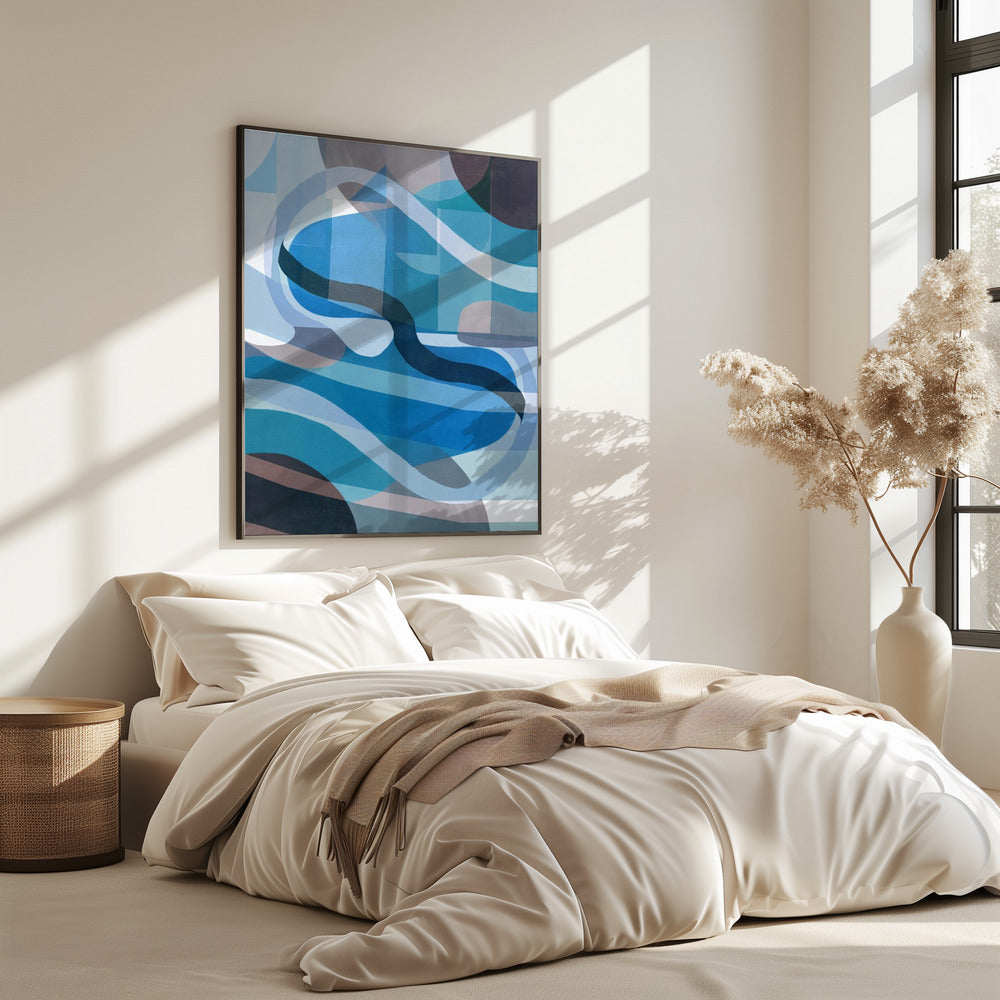 Abstract Blue and Neutral Swervy Shapes 1 | Poster