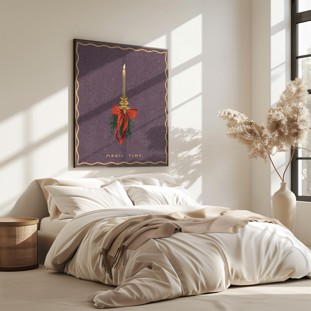 Candle with bow and spruce sprigs | Poster