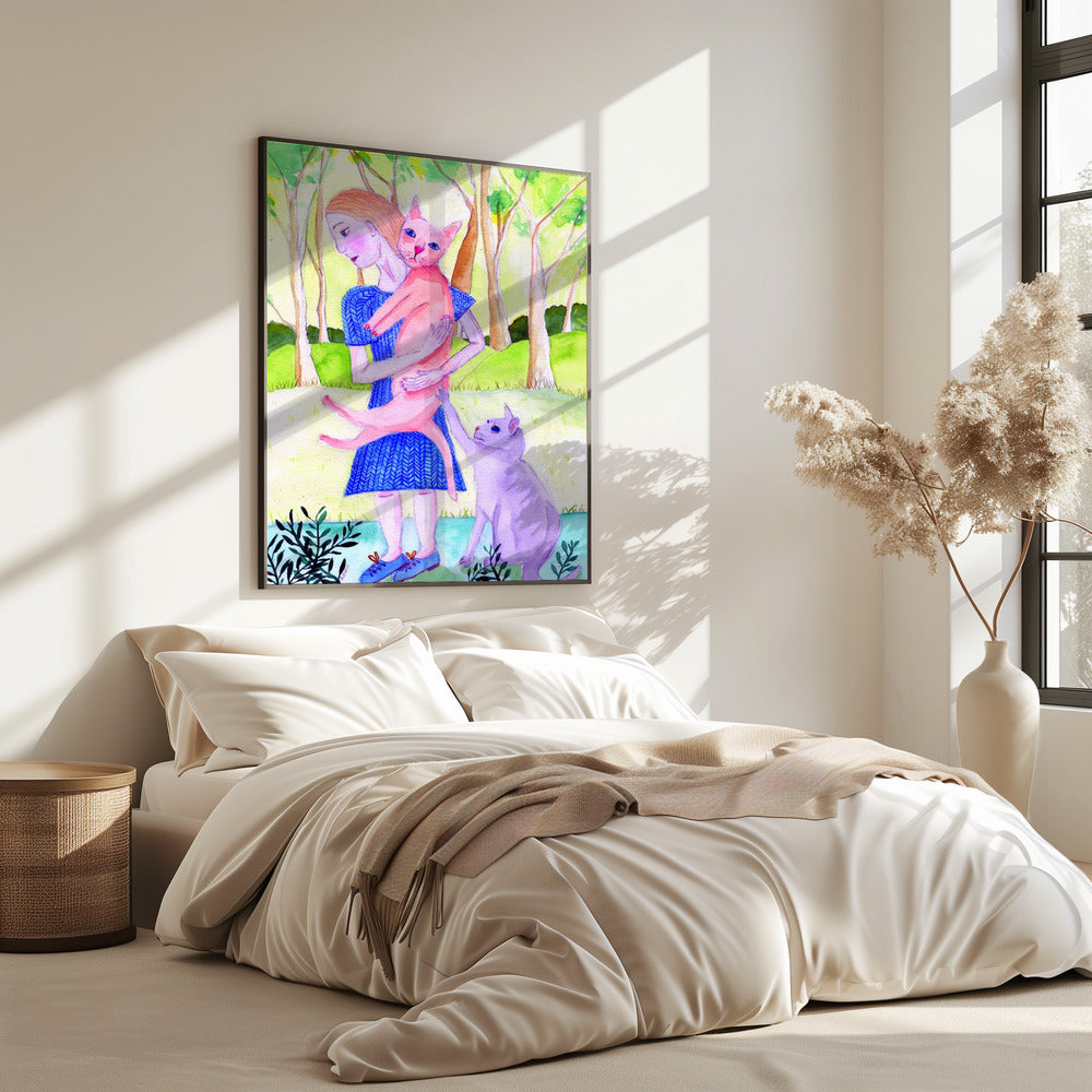 Dame mit der rosa-blauen Katze. | Poster