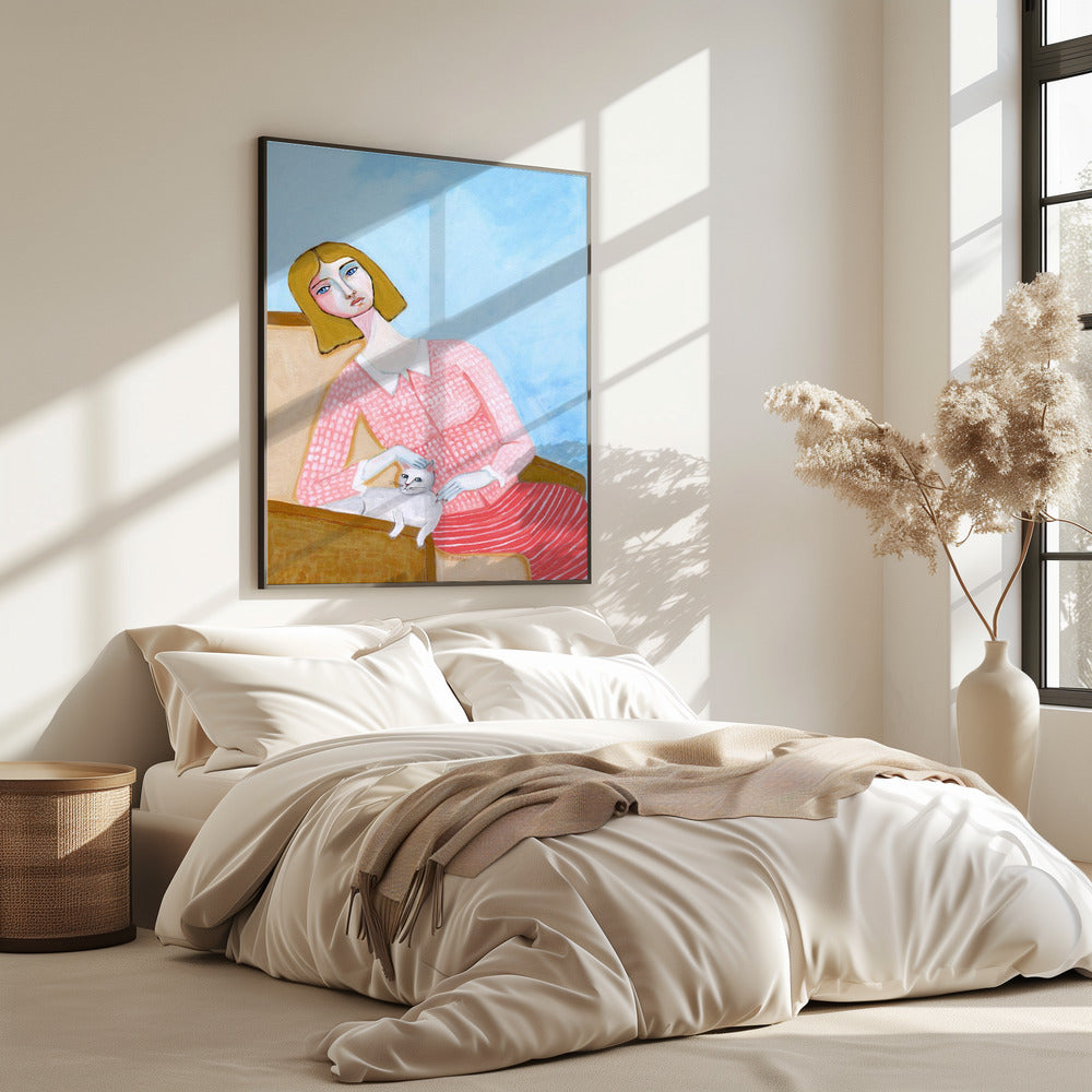 Dame mit weißer Katze | Poster