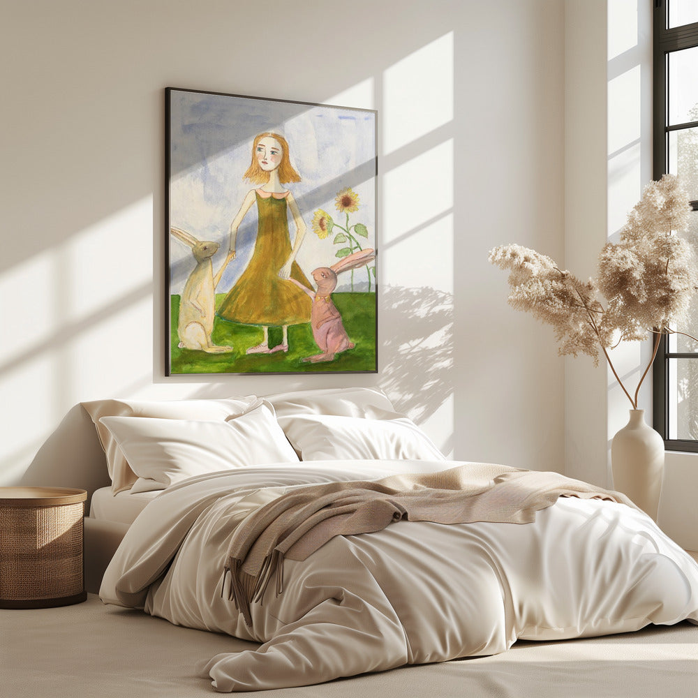 Girl with her rabbits | Poster