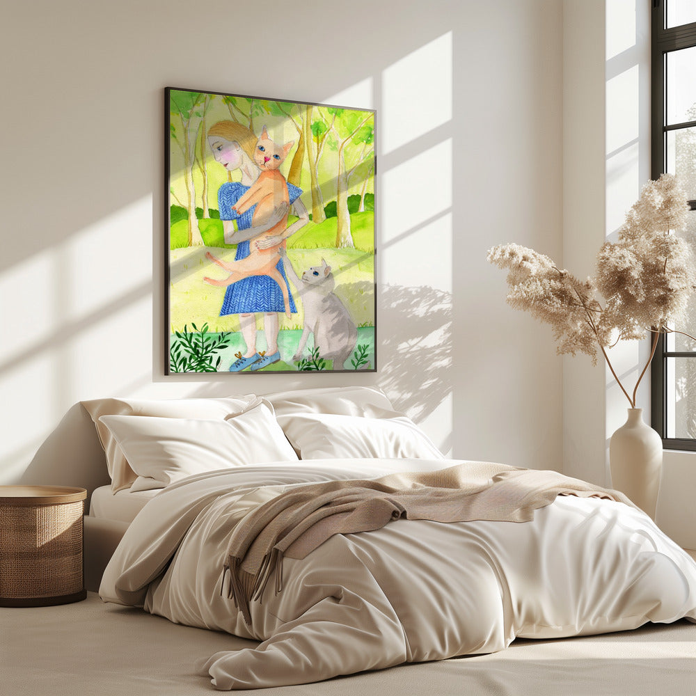 Dame mit der orange-grauen Katze. | Poster