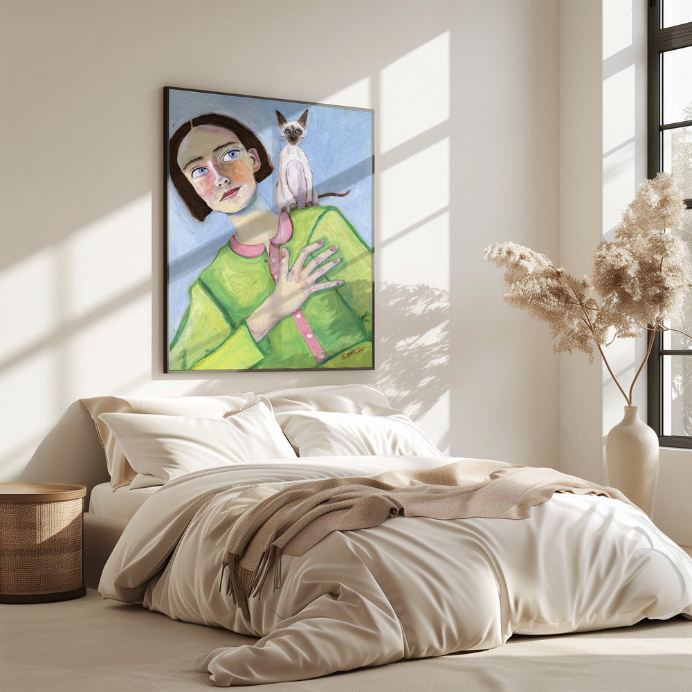 Mädchen mit Katze auf der Schulter | Poster