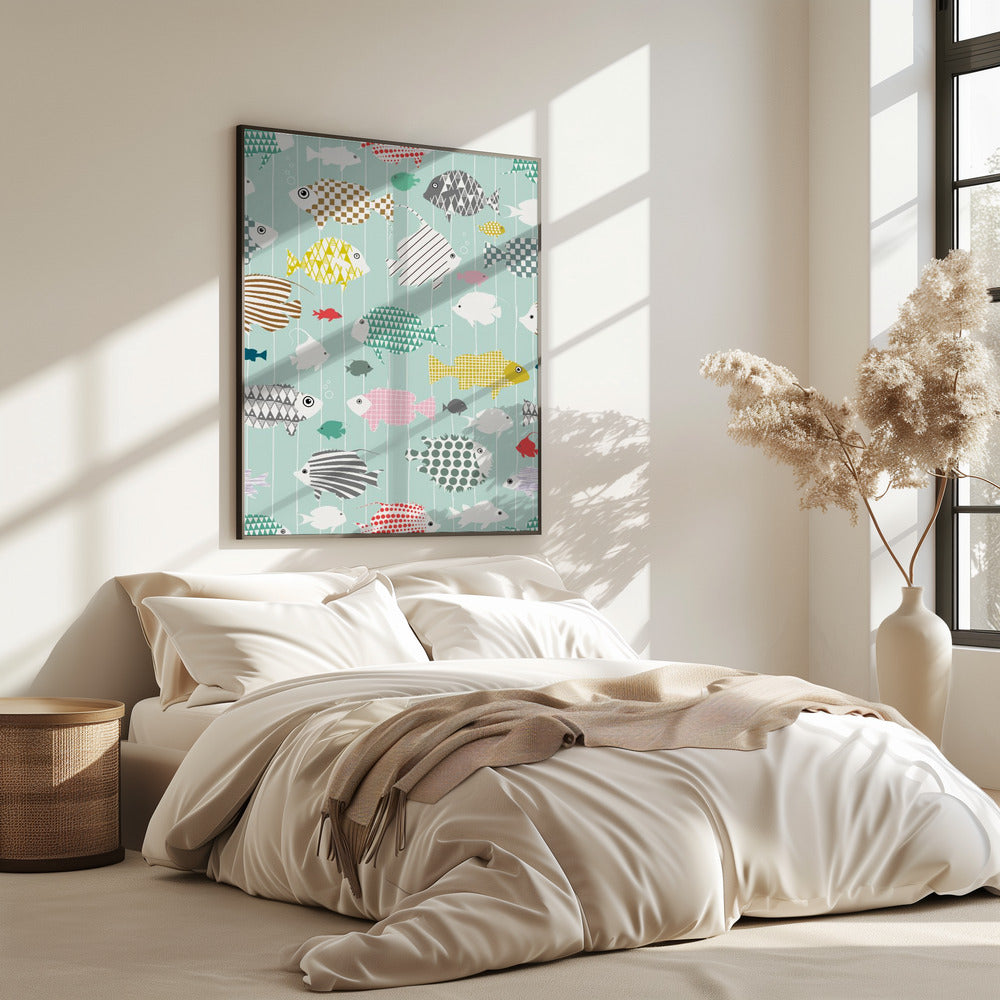 Frischer Fisch auf Minzmuster | Poster