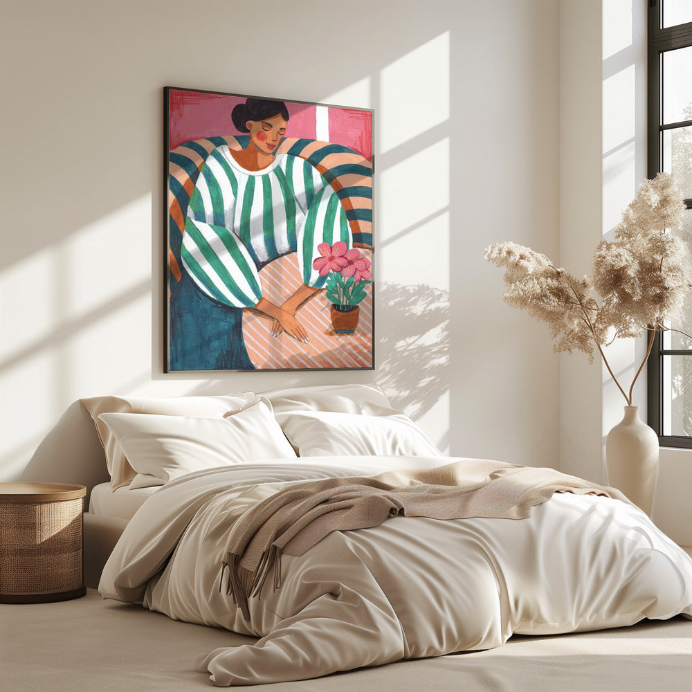 Woman in stripes in thought | Poster