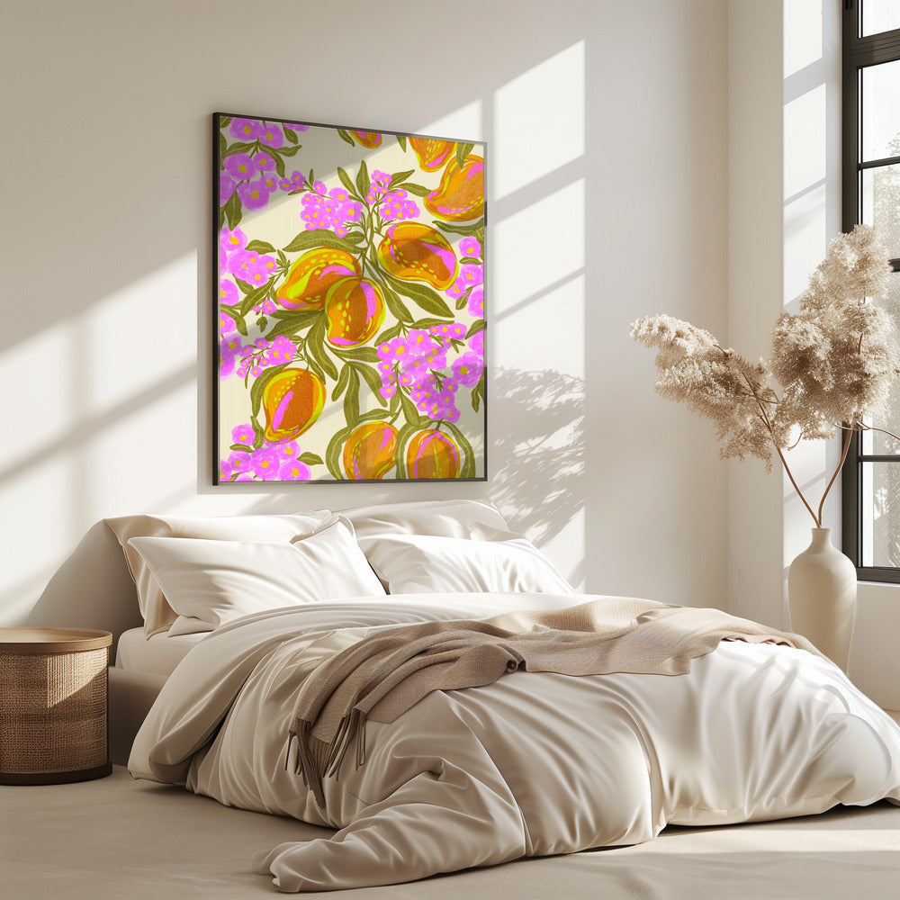 Tropisches Thema mit üppigen Mangos und Blumen | Poster