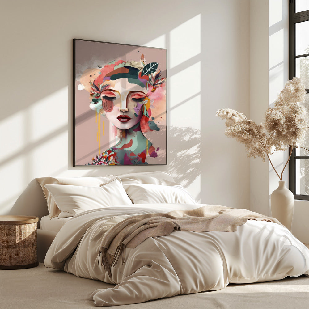 Frauengesichtsporträt mit floralen Elementen | Poster
