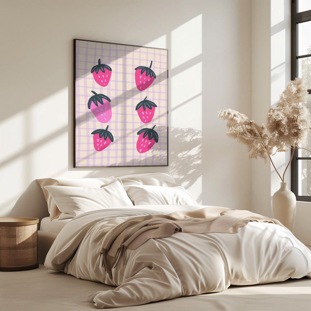 Abstrakte Erdbeeren auf einem Gittermuster | Poster