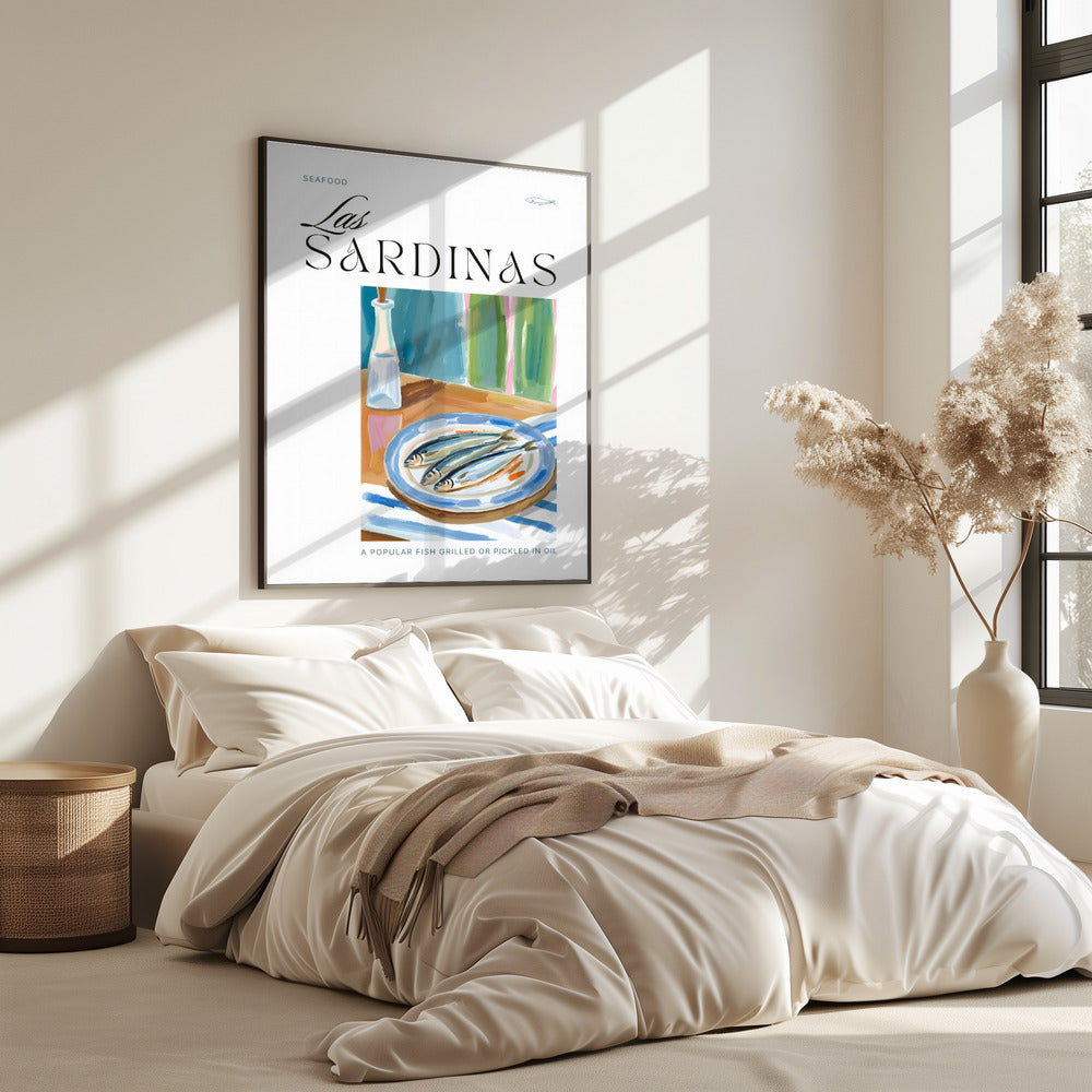 Teller Sardinen mit Flasche | Poster