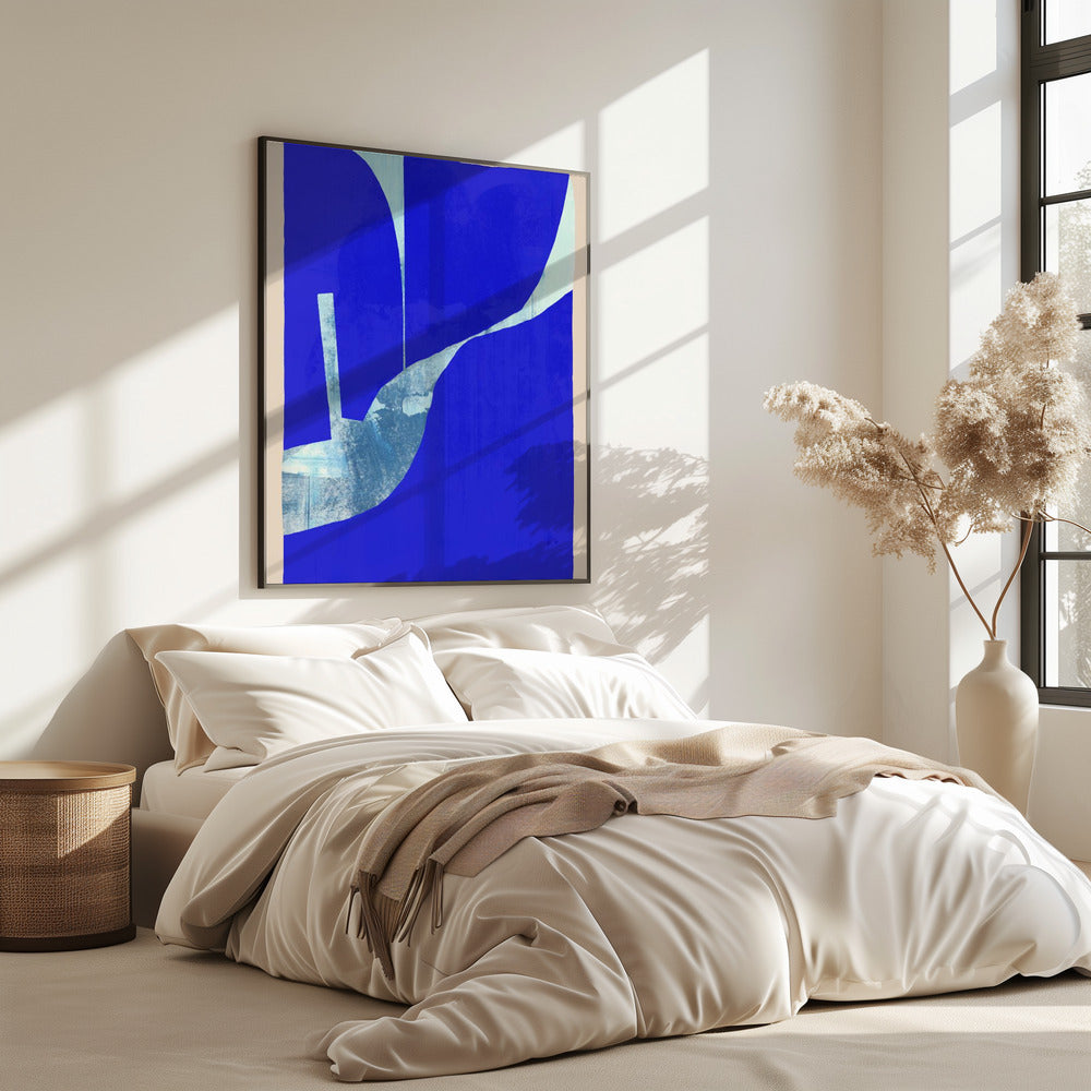 Blauer Hintergrund mit dynamischer weißer Kurve | Poster