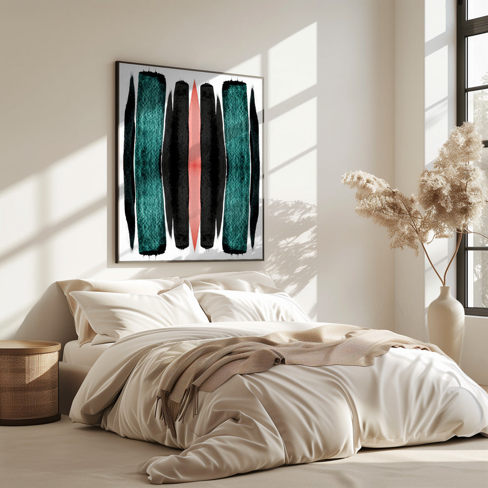 Turquoise And Black Vertical Stripes | Poster