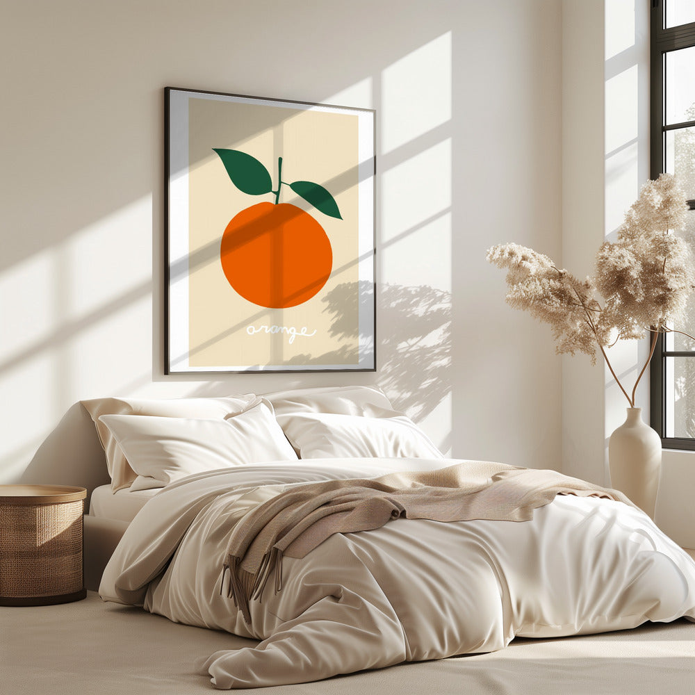 Stilisierte Orange mit dunkelgrünen Blättern | Poster