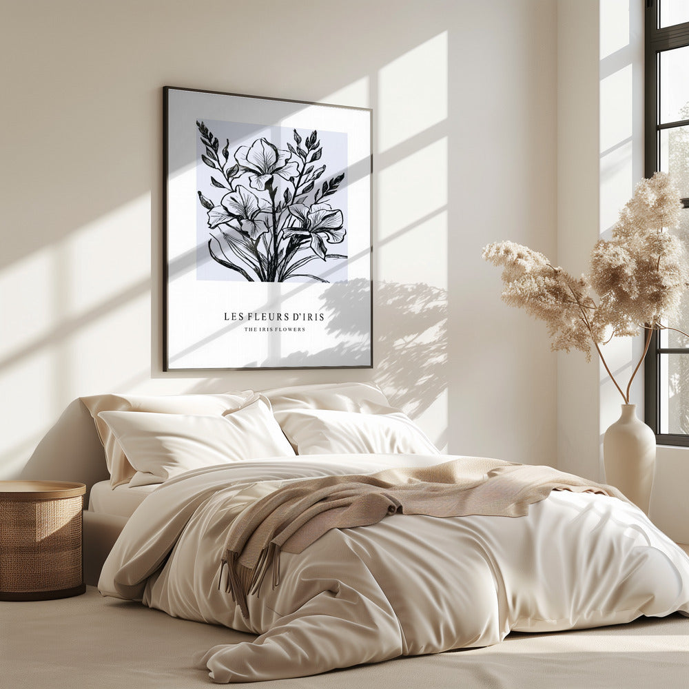 Irisblüten in einer monochromen Illustration | Poster