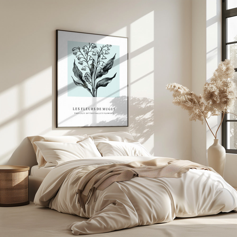 Maiglöckchenblüten in einer monochromen Illustration | Poster