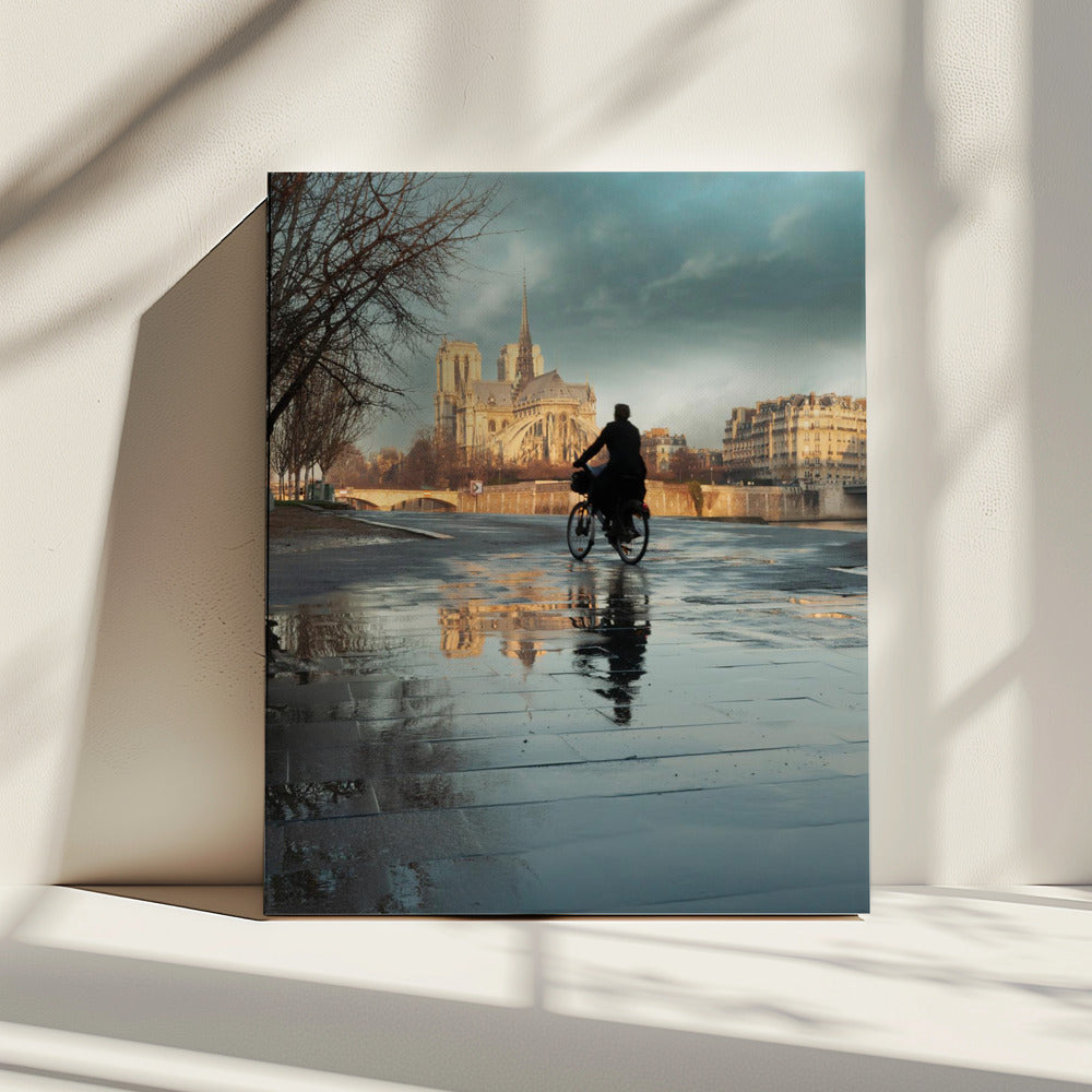 Notre Dame and cyclist | Canvas
