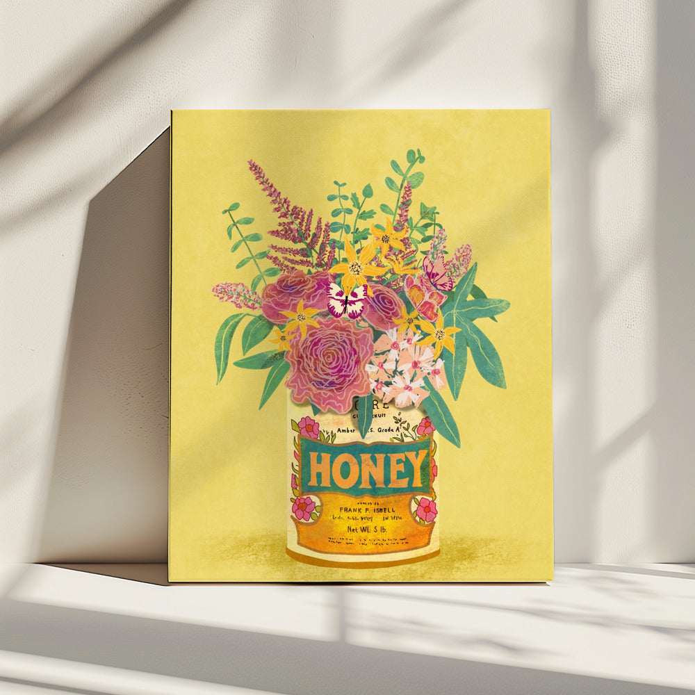 Blumen in einer Vintage-Honigdose | Leinwand