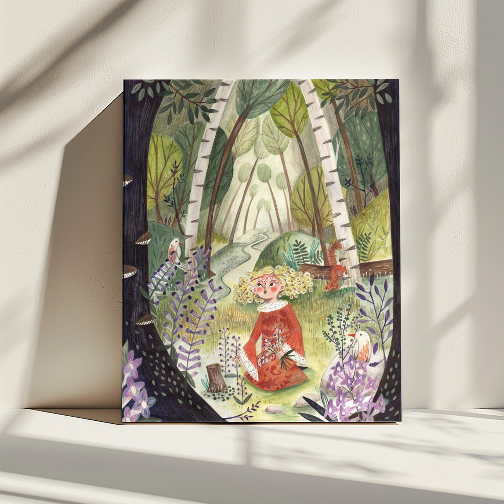 Prinzessin im Wald mit Blumen | Leinwand
