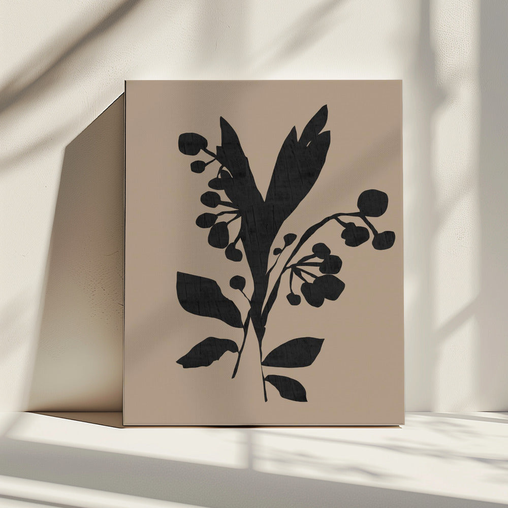 Schwarze Blumenknospen Moderne Botanische Silhouette | Leinwand