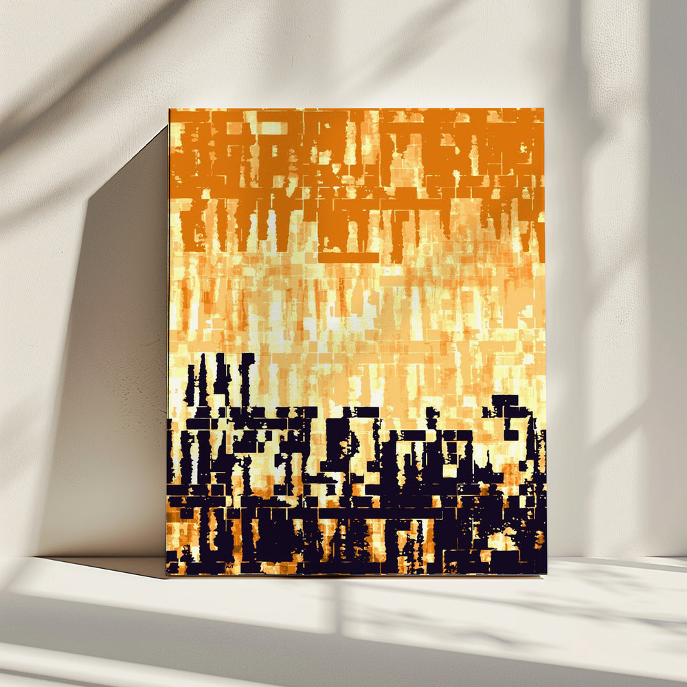 Orange und schwarze Farbpalette mit pixeligen Texturen | Leinwand