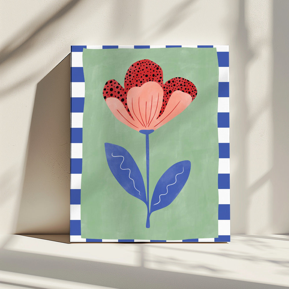 Stilisierte Blume mit roten Blütenblättern und schwarzen Punkten | Leinwand