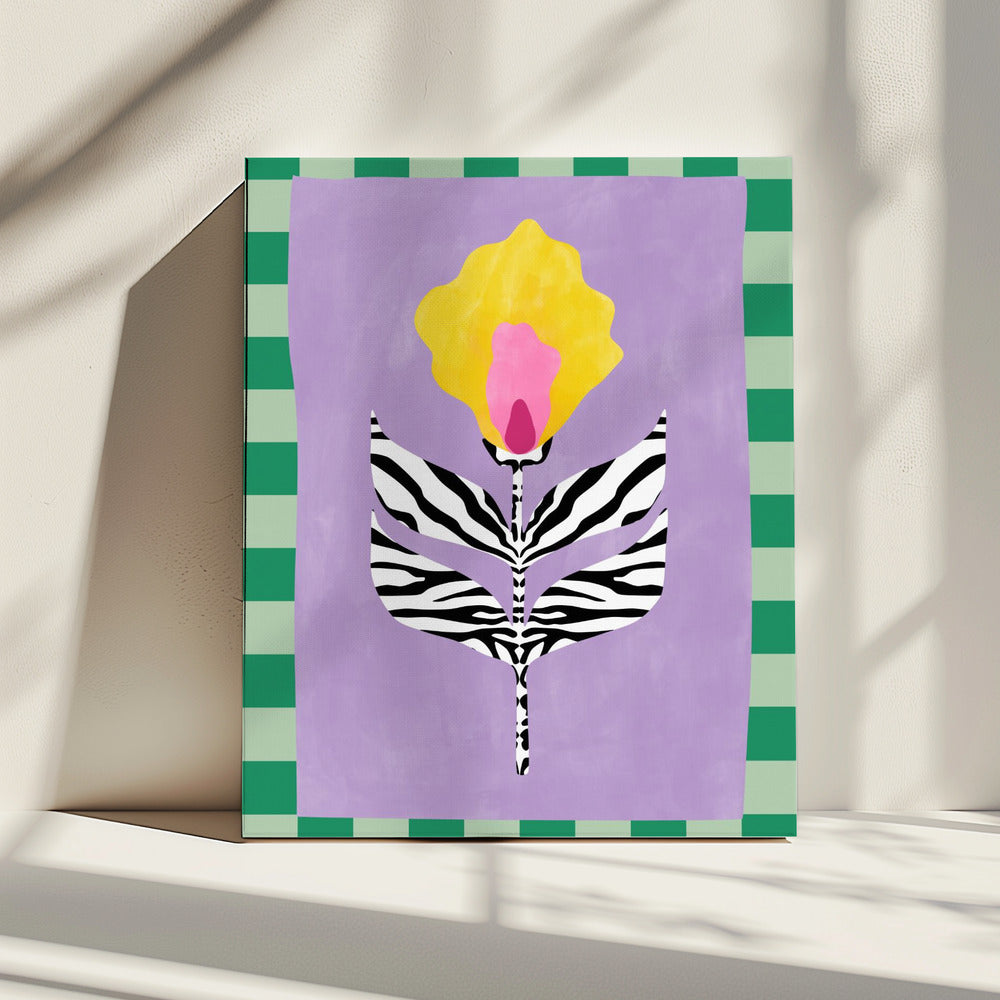 Blume mit Blättern im Zebramuster | Leinwand