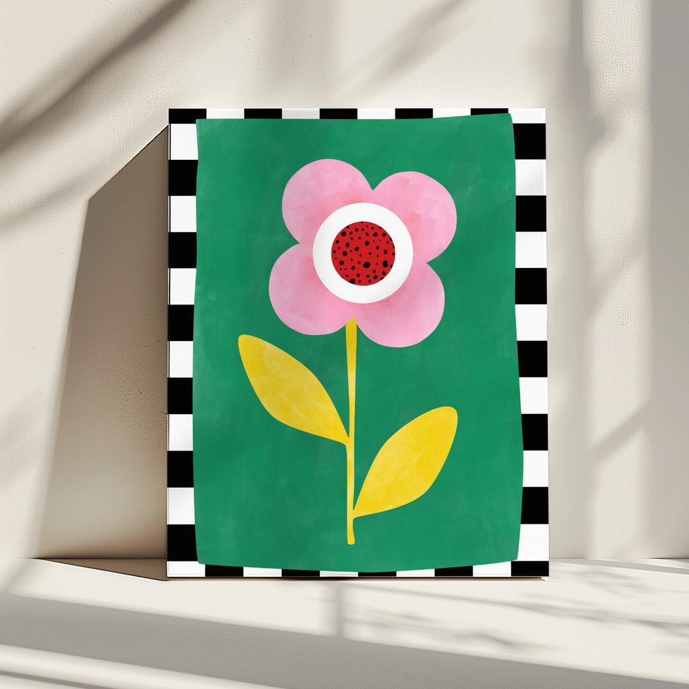Rosa Blume mit gelben Blättern | Leinwand