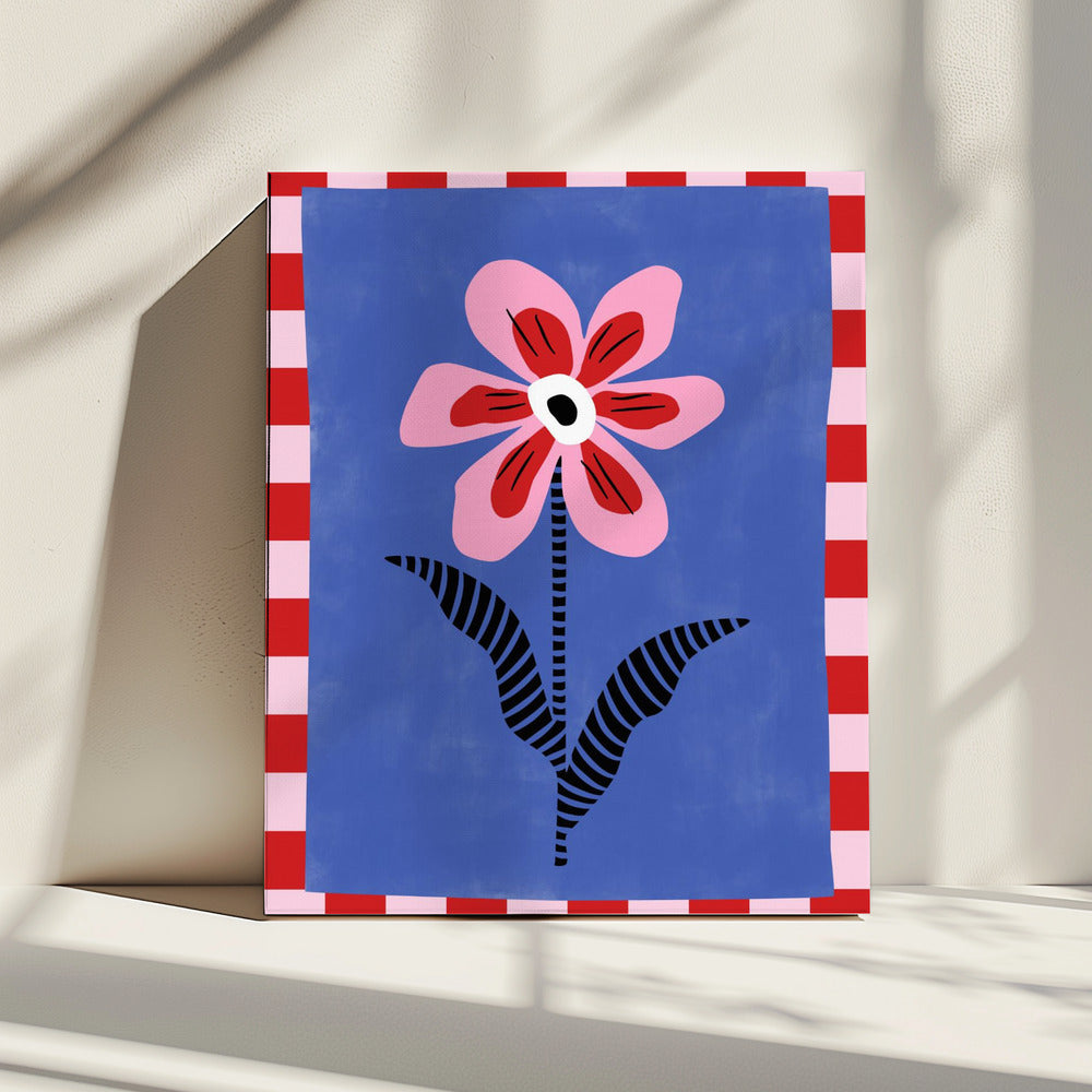 Blume mit rosa Blütenblättern und gestreiften Blättern | Leinwand