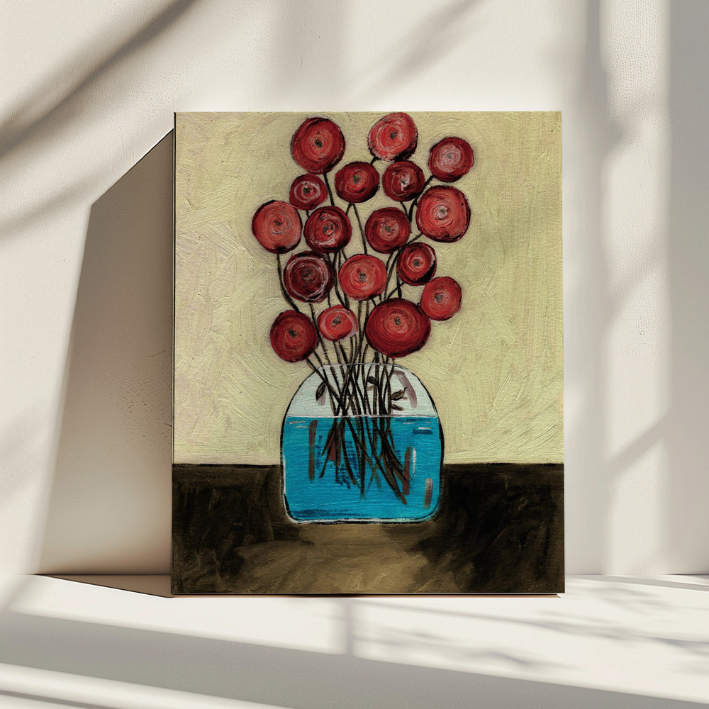 Mohnblumen in Vase Hellbraun | Leinwand