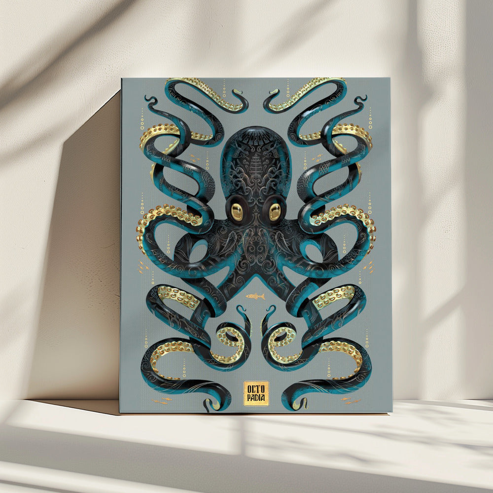 Oktopus Schwarz &amp; Gold | Leinwand