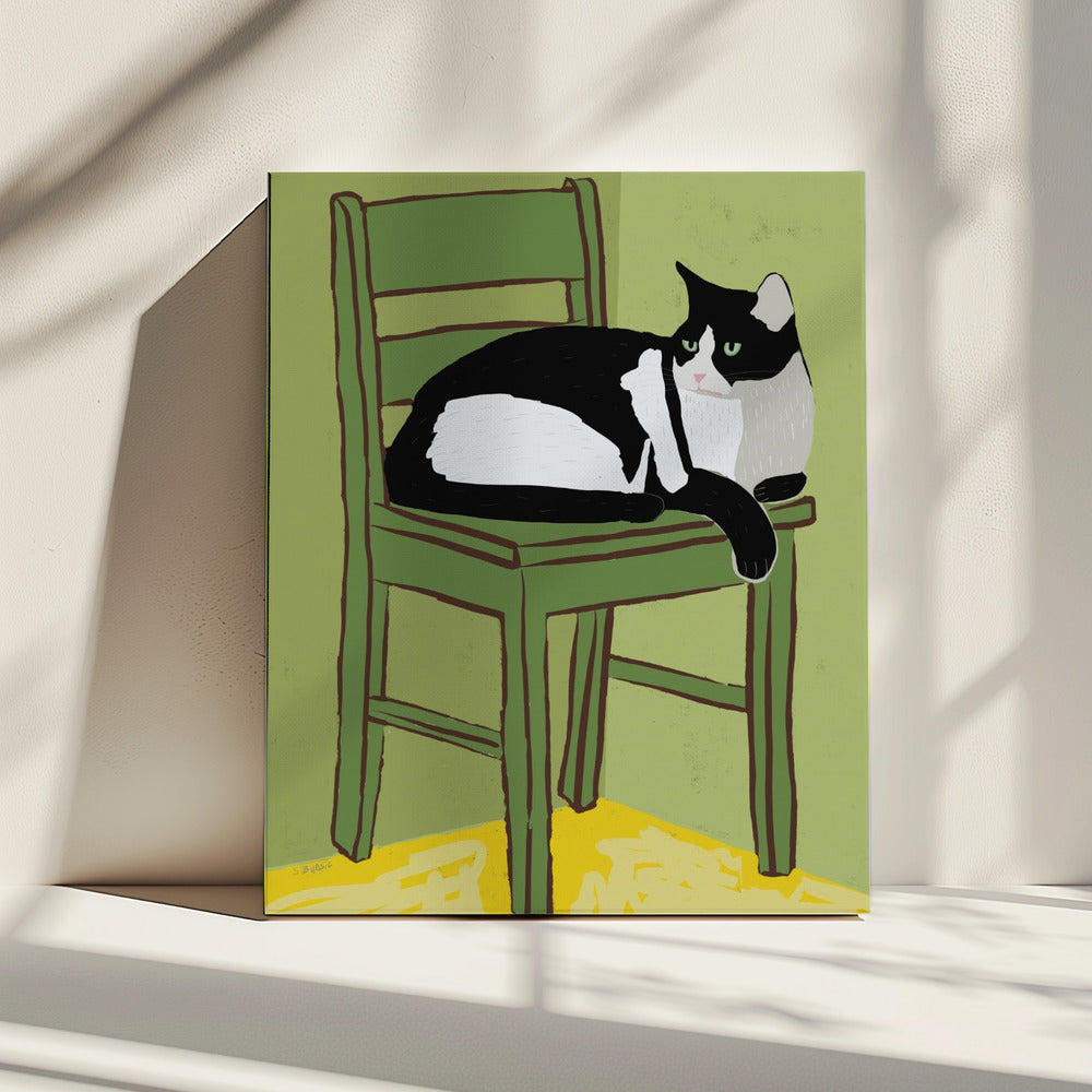 Smokingkatze sitzt auf Stuhl | Leinwand