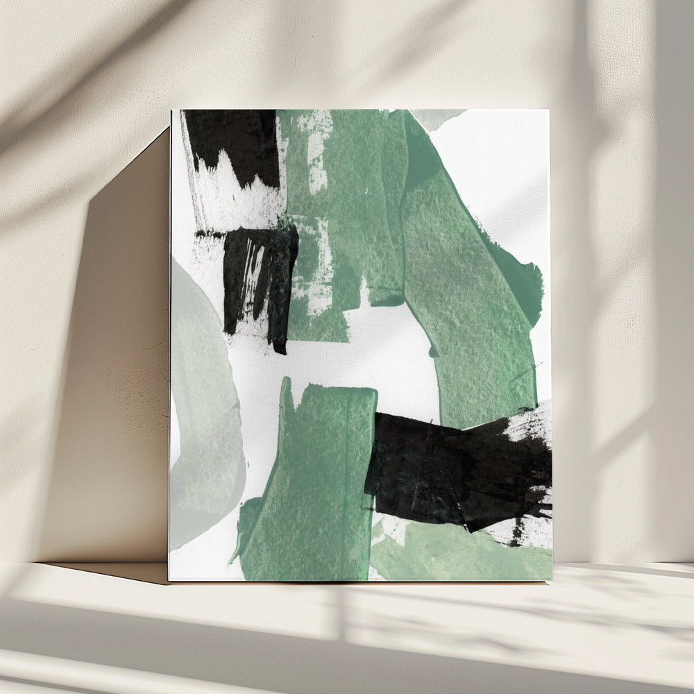 Abstrakte grüne und schwarze Formen Nr. 1 Druck | Leinwand